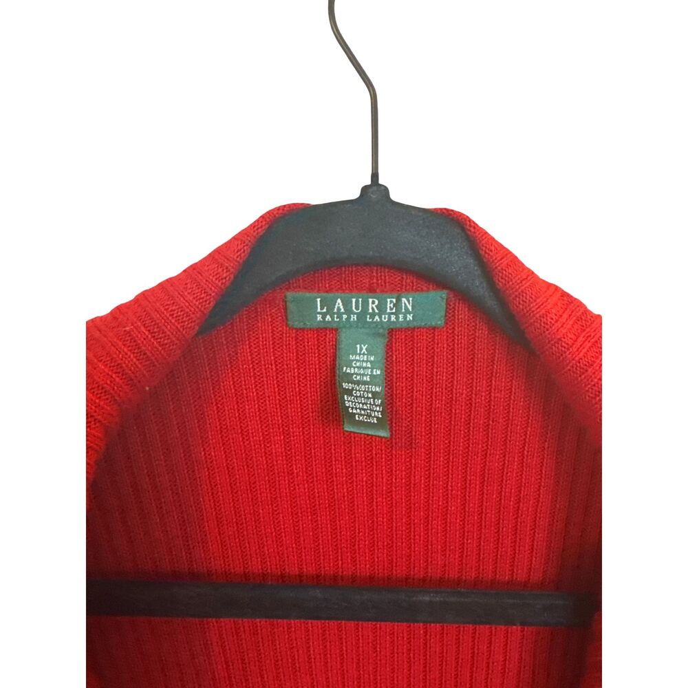 LAUREN by Ralph Lauren Red Wrap Front Buckle Cardigan Sweater 1X Plus - Picture 6 of 8
